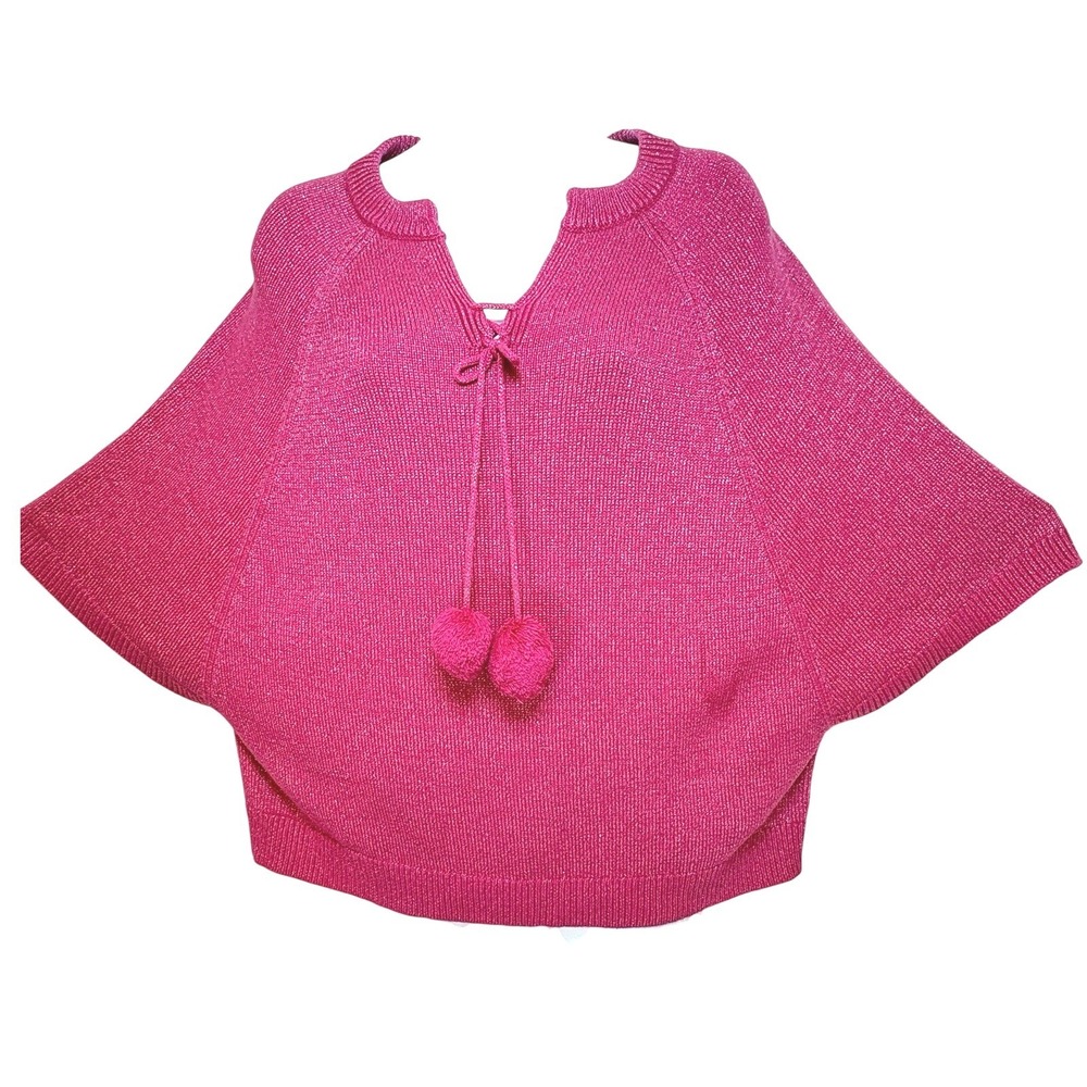 Chaps Womens Large Pink with Metallic Thread Shimmer Sweater Pullover Pom Pom